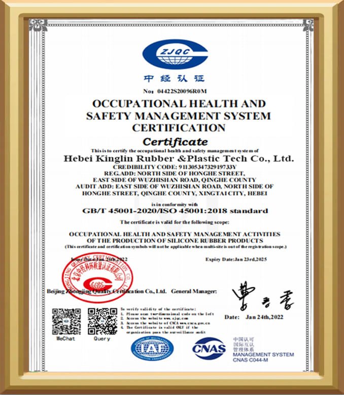 Klinglin ISO45001 authentication certificate